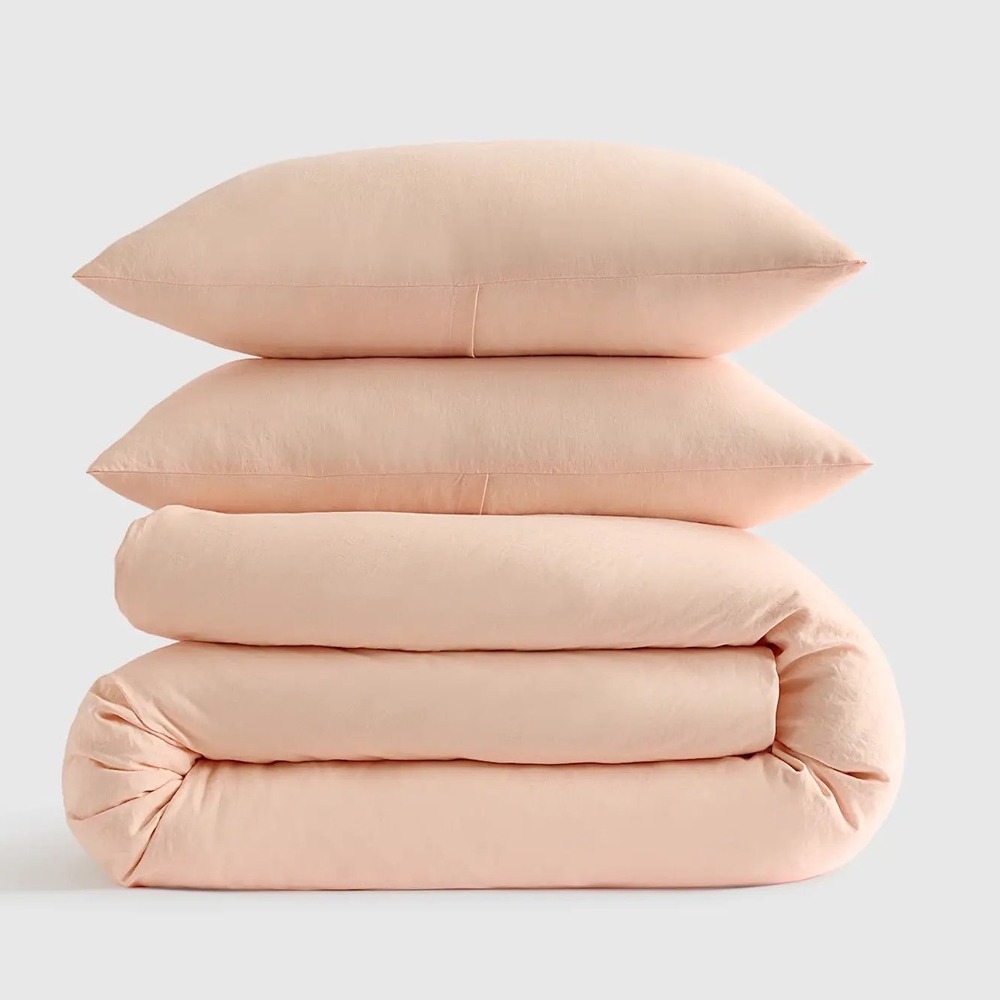 Quince European Flax Linen Duvet Cover Set King/Cal King Peach Size King Bedding